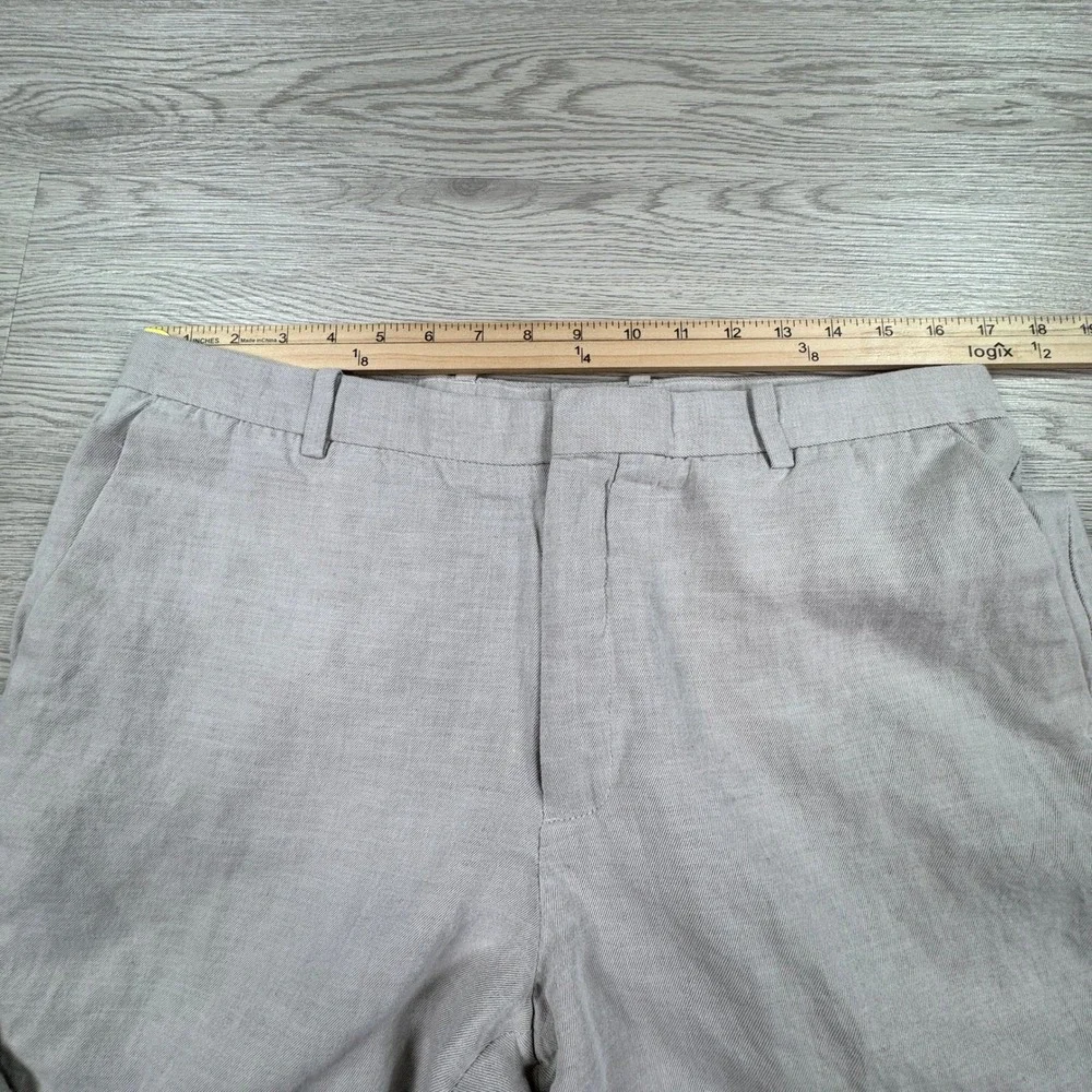 Perry Ellis Mens Linen Blend Flat Front Dress Pants Tan 34 x 32 Breathable